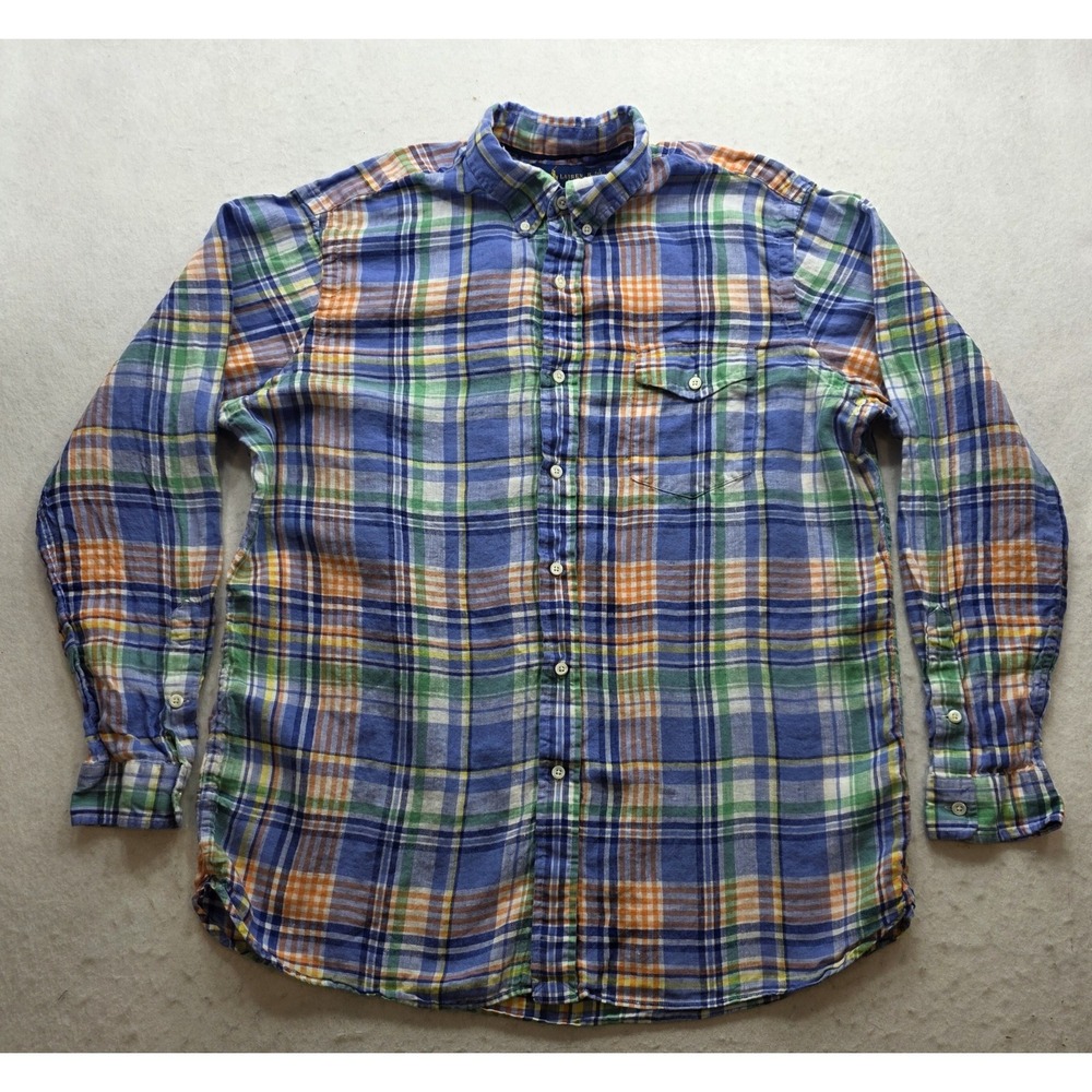Ralph Lauren Men's Blue, Green, Orange Summer Linen Plaid Shirt. Size XL - Picture 2 of 8
